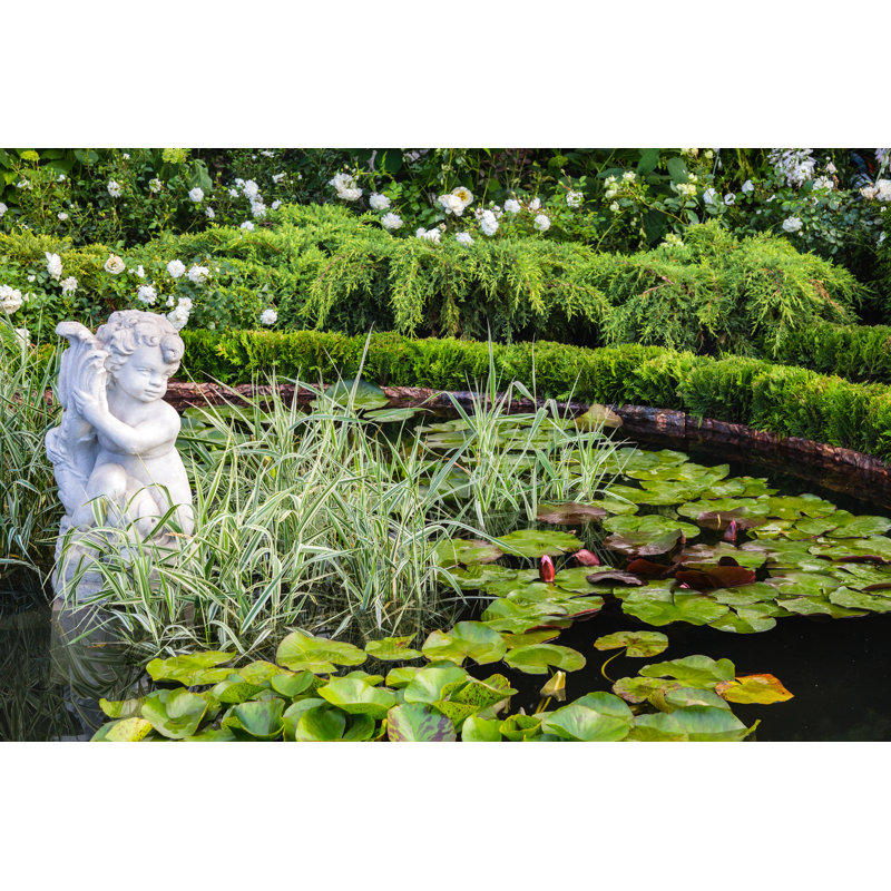 Pond Statue Of Angel by Uliabond - Wrapped Canvas Print, 61cm H x 91cm W