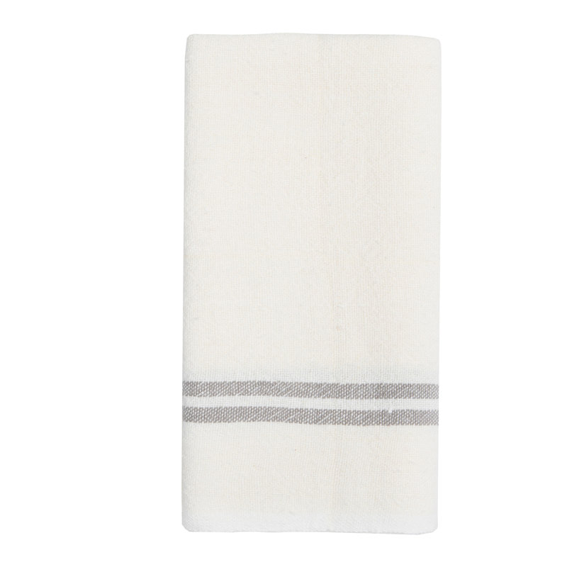Brookline Stripe Tea Towel Kitchen Towel, Ivory/Grey
