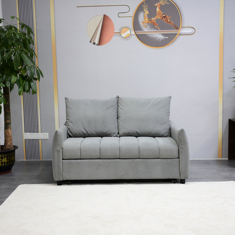 Canapé-lit réglable à dossier réglable, tissu en velours, 2 poches latérales et coussins, gris pour espace de vie, canapé-lit moderne avec balcon, dossier, revêtement, remise