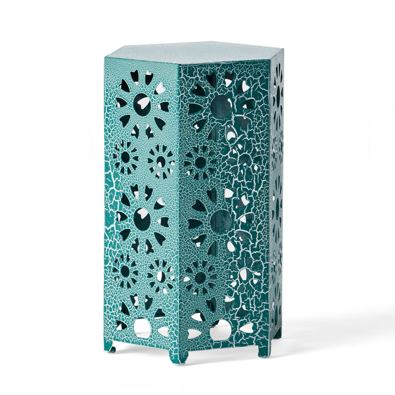 Galore 14" Side Table with Sunburst Cut Out Design, Teal