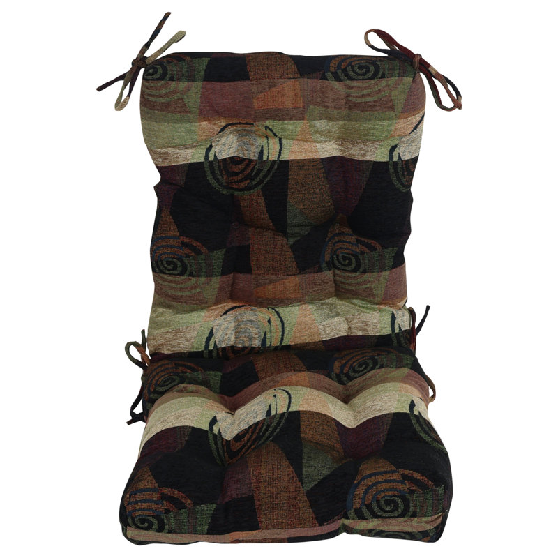 Jacquard Chenille Tufted Seat/Back Chair Cushion, Brown/Black Abstract, 18" W x 18" D