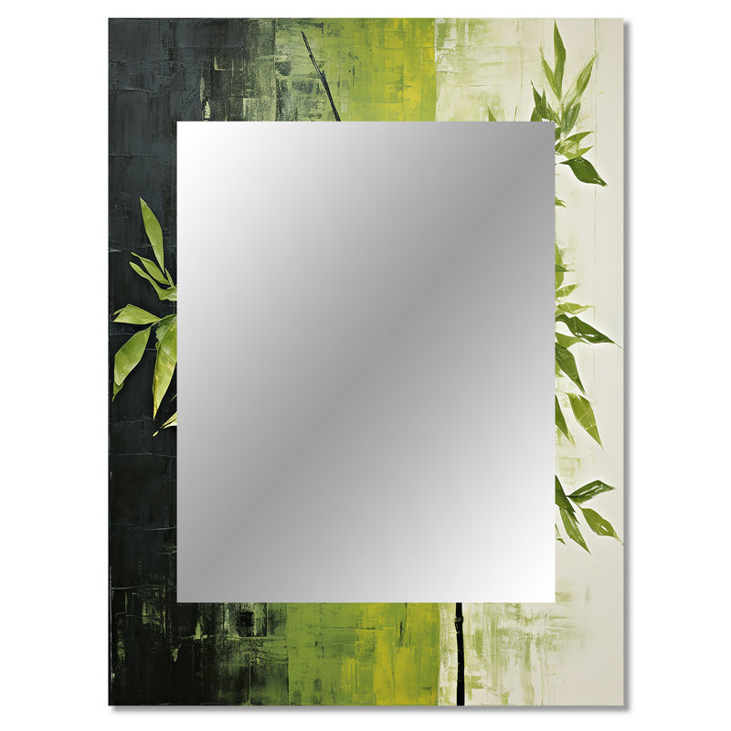«Green Ferm Simple Collage II - Leaves Large Wall Mirror», miroir décoratif traditionnel, impression sur métal, 40 po x 30 po