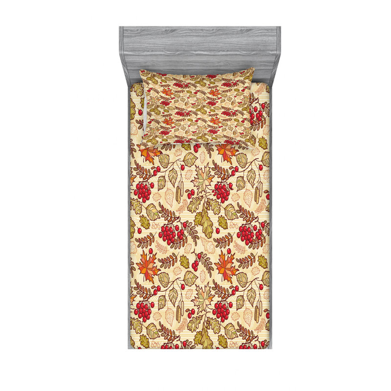 Rowan Microfiber Floral Sheet Set, Twin Sheet Set + Fitted Sheet + 1 Pillowcase, Green/Red/Beige Floral