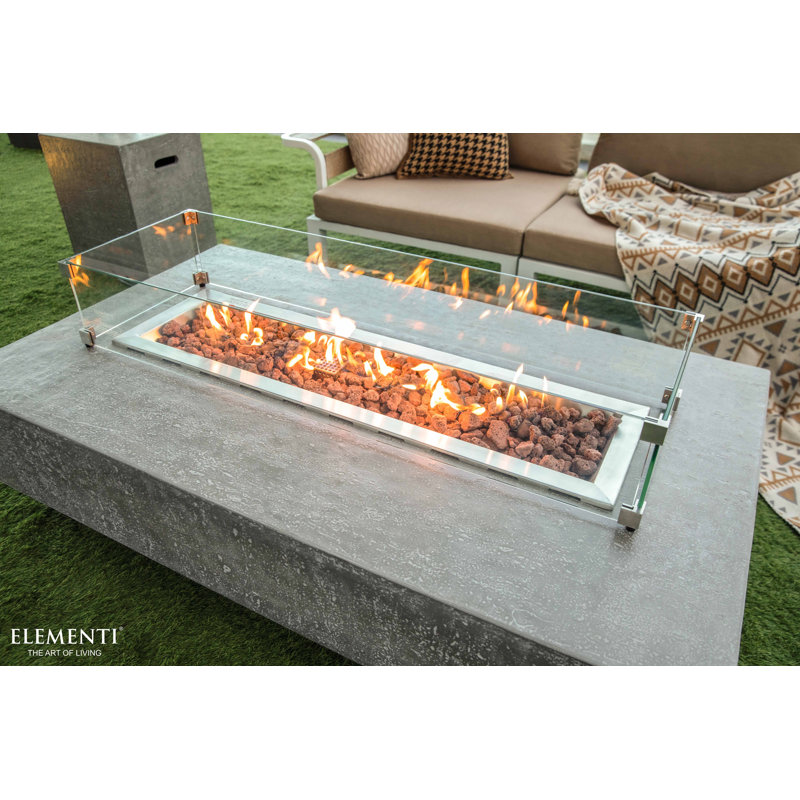 Hampton / Granville Outdoor Concrete Fire Pit 45,000 BTU - Includes Lava Rocks & PVC Cover, Light Gray, Natural Gas