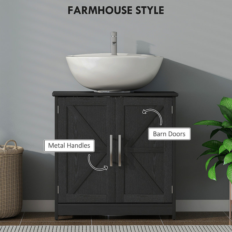 Pedestal Sink Storage Cabinet, Bathroom Sink Cabinet With 2 Barn Doors And Adjustable Shelf, (Without Washbasin)