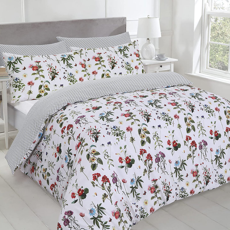 NightComfort Plant with Floral Leaves Cotton Rich Duvet Cover Set with Pillowcase, Single - 1 Standard Pillowcase