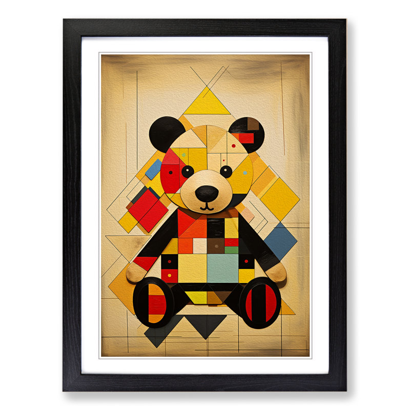 Teddy Bear Constructivism No.2 - Single Picture Frame Print on Wood, 34" H x 25" W x 2" D, Black