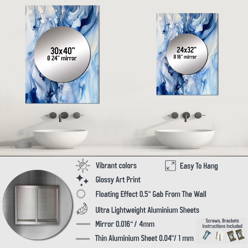 Miroir mural bleu, V, art mural imprimé, 32 po x 24 po