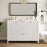 Meuble-lavabo de salle de bain de 122 cm (48 po) avec lavabo en céramique, meuble-lavabo blanc cannelé avec 3 tiroirs et 2 portes, poignées dorées