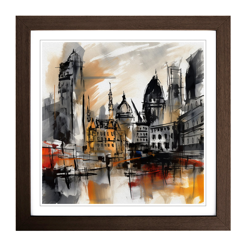 City Of London Gestural Art No.1 - Framed Print, Walnut