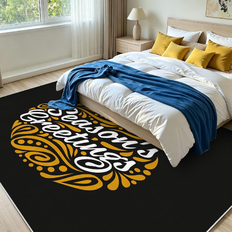 Tapis d'intérieur gris lavable à la machine, motif abstrait et souhaits des fêtes, Rectangle 79" x 118"