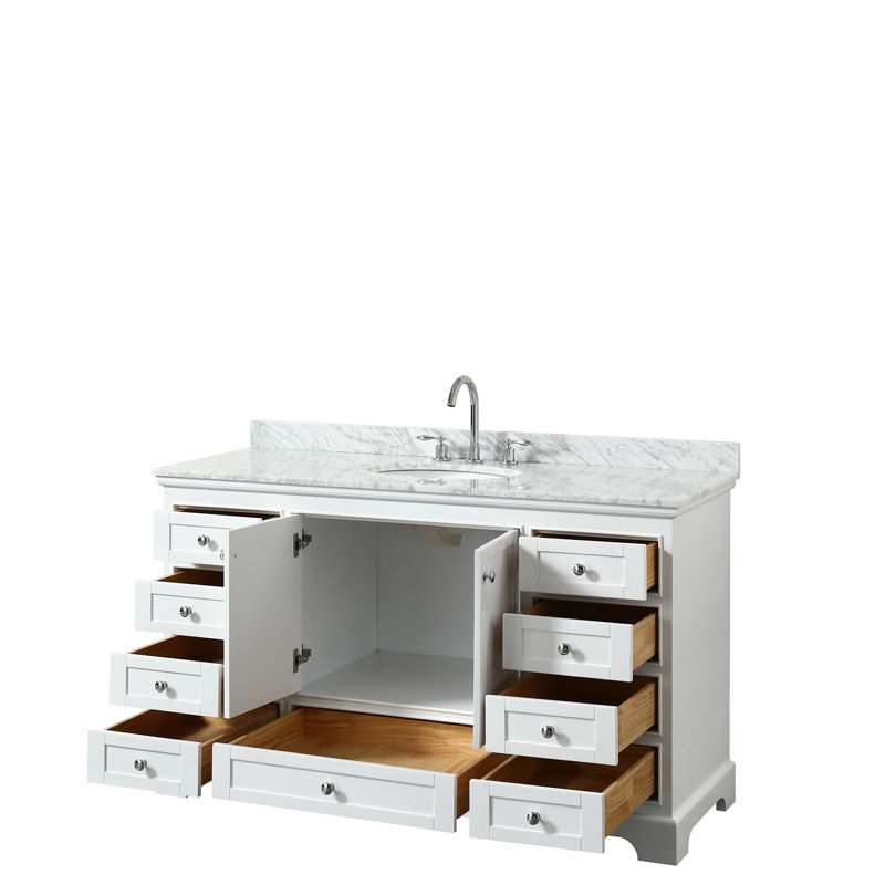 Deborah 60'' Single Bathroom Vanity with Marble Top, White, Polished Chrome