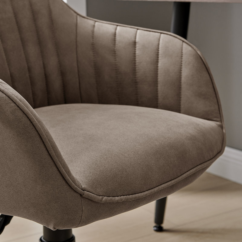 Alerah Luxury Home Office Vanity Chair - Upholstered  Modern Tub Chair Design, Brown Faux Leather