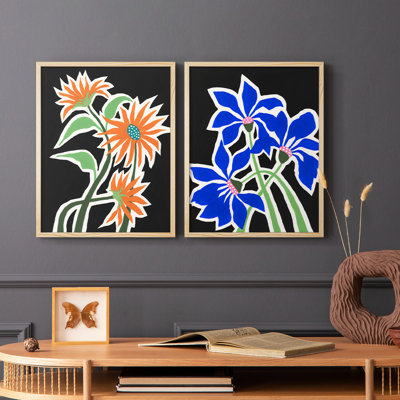 Pop Flowers III - reproduction encadrée de qualité supérieure - prête à être accrochée - aucun clou requis - aucun clou requis