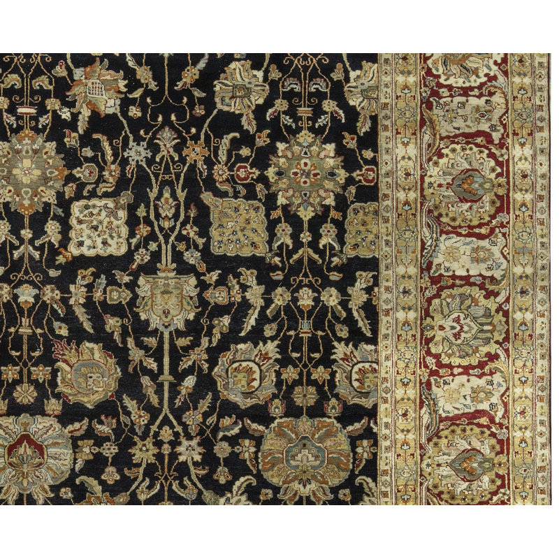 Tapis noir et rouge de haute qualité noué à la main