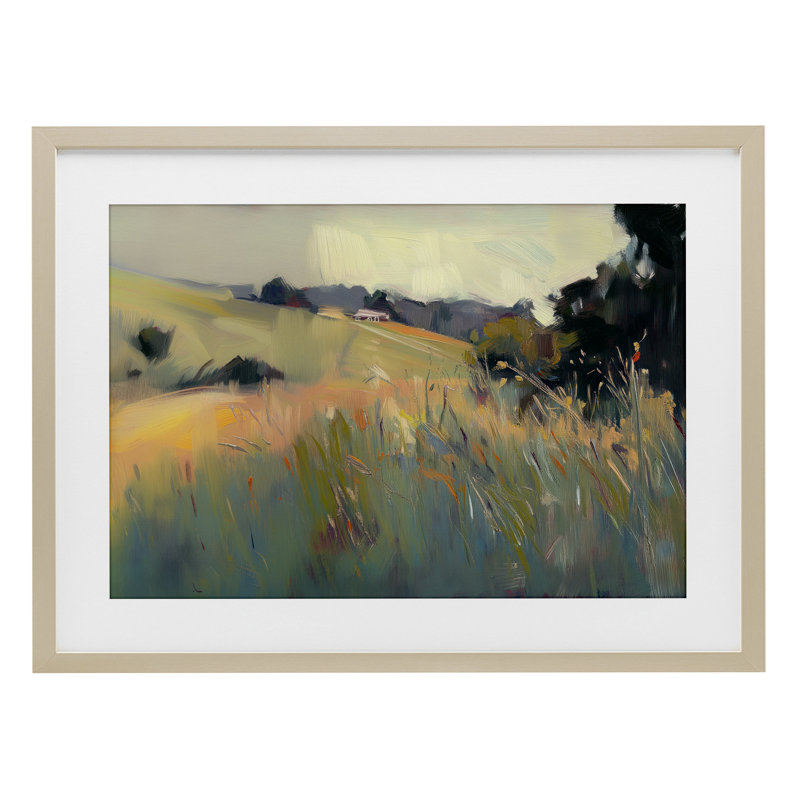 «Modern Tranquil Plains», reproduction sous verre encadrée, design par Elara Yasna, Cadre de récolte en pin
