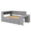 Lit de jour double avec tablettes de rangement, tiroirs, lit gigogne, station de charge, lumière DEL, bureau et armoire-320421309