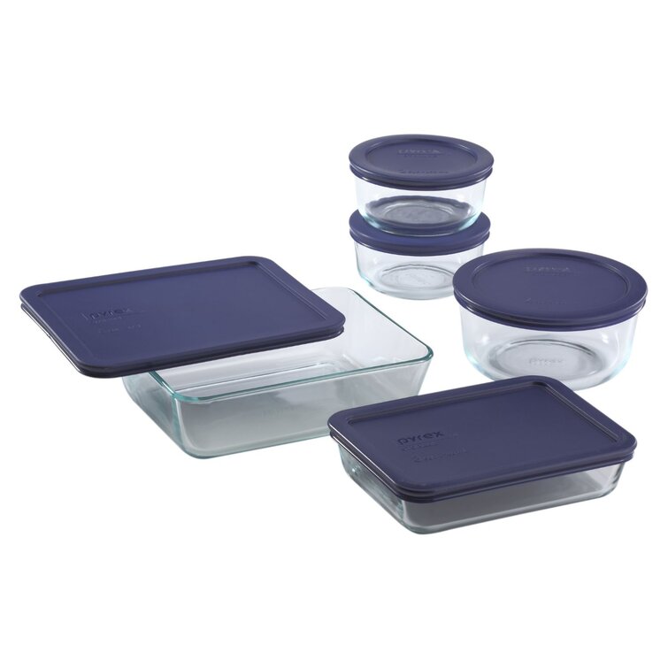 Pyrex Storage 4 Cup Round Dish, Clear with Blue Lid, Pack of 4 Containers