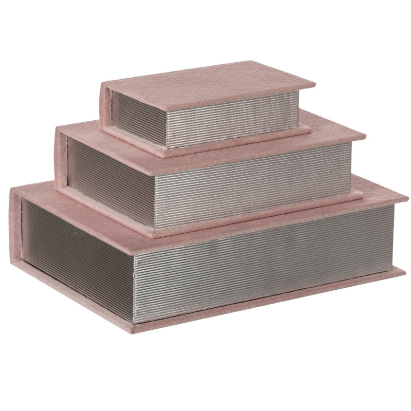 Pink Velvet Antique Wooden Lidded Storage Box Set