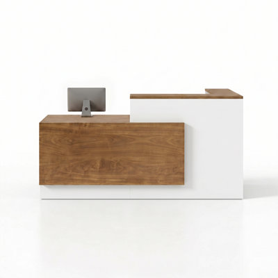 YTElantivo Aldermere L-Shaped Reception Desk with Left High Counter and Lockable Drawers and Storage,Modern Front Desk Reception Counter for Checkout, Lobby, Beauty Salon