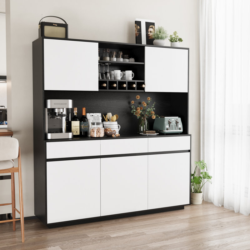 Armoire de rangement l 63 po avec rangement, Noir / blanc