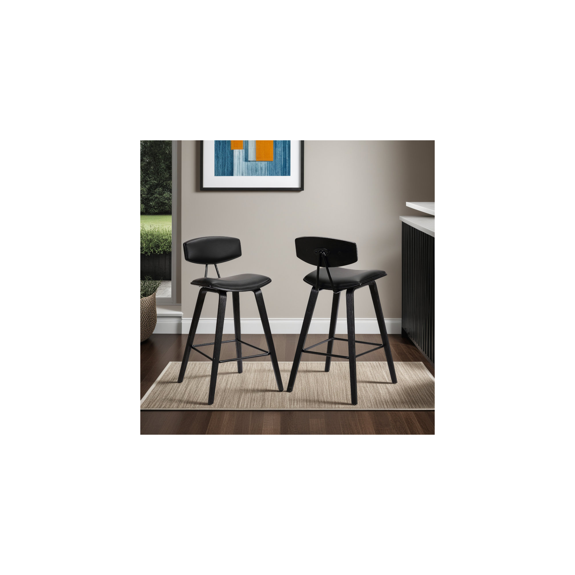 Payton Vegan Leather Bar & Counter Stool, Black, Counter Stool (26" Seat Height), Black Faux Leather