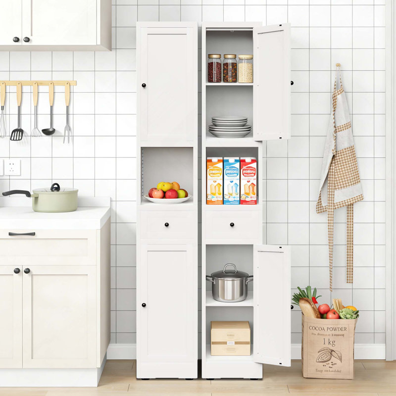 71-Inch Tall 5-Tier Narrow Metal Bathroom Storage Cabinet With 2 Doors & Adjustable Shelves For Kitchen, Laundry Room, Pantry