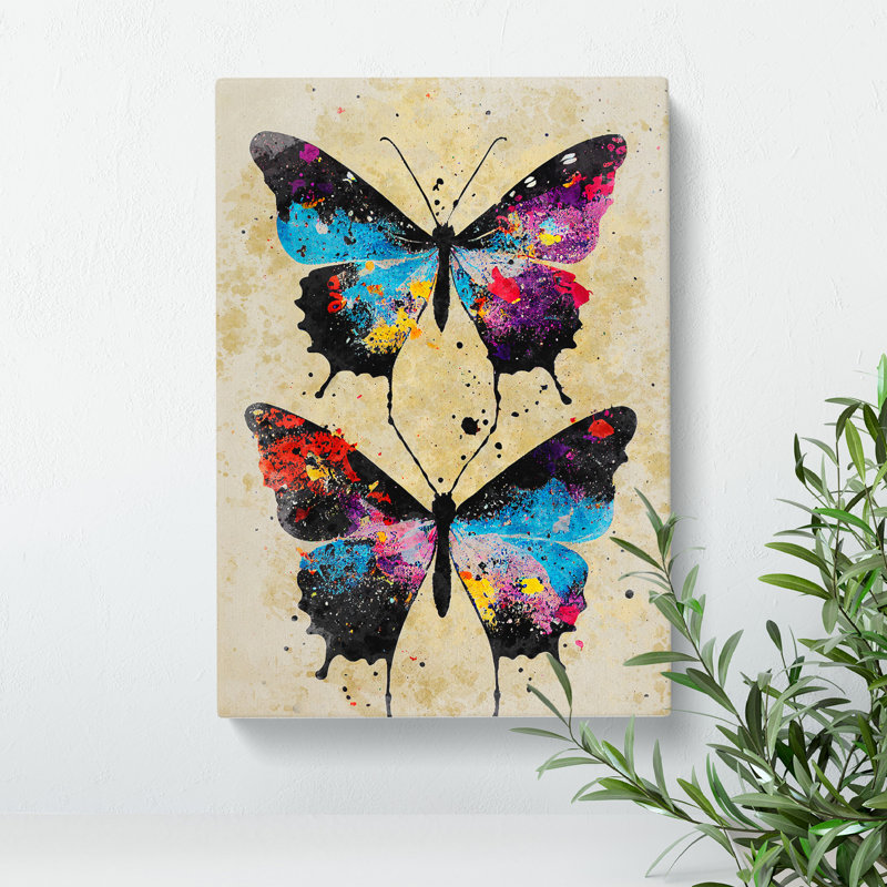 Butterflies Paint Splatter No.1 - Wall Art, Wrapped Canvas, 50cm H x 35cm W x 3cm D, No Matte