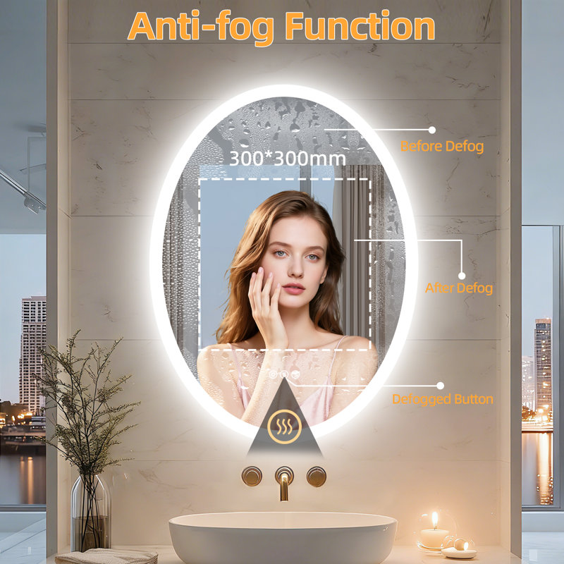 Smart Oval Led Bathroom Mirror Vanity Mirror With Bluetooth/ Anti-fog/ Dimmable Backlit/ Color Changing
