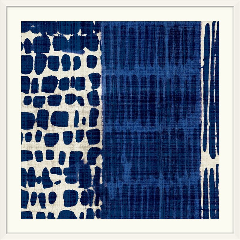 « i », reproduction d’art Indigo Batik, Cadre blanc, H 38 po x l 38 po x P 1 po
