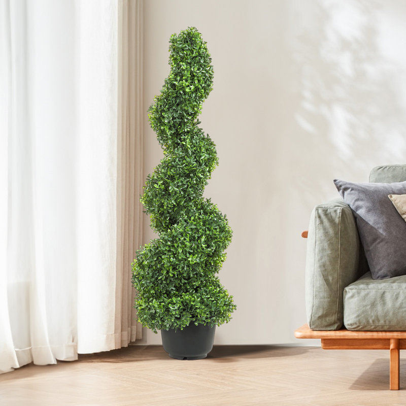 Primrue Artificial Boxwood Topiary in Pot, 48" H x 8" W x 8" D