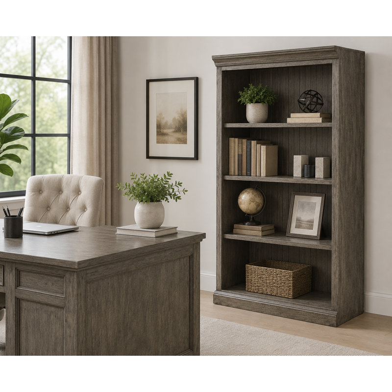 Sherita Bookcase, Graystone, (3 Shelves) 60” H x 32” W x 14.25” D