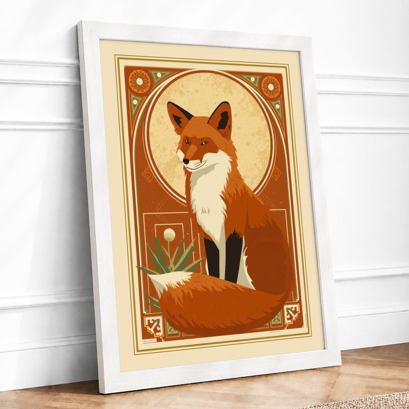Dignified Fox in Gold Art Deco - Framed Print, A4 - 29.7 x 21.0 cm, White