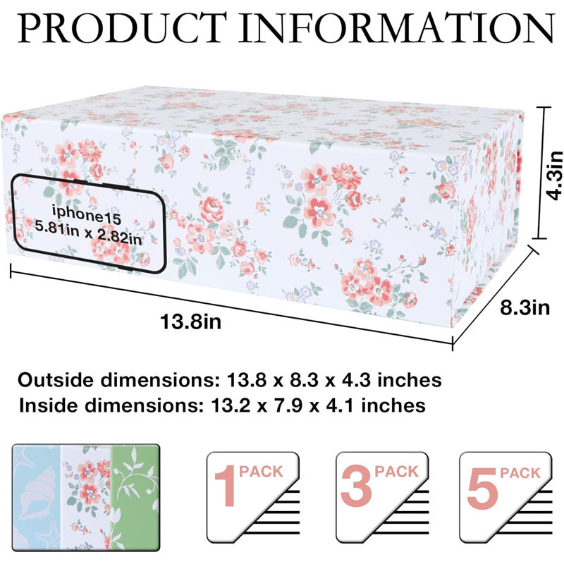 Boîte cadeau florale avec couvercles magnétiques 13,8 x 8,3 x 4,4 po, grandes boîtes de propositions de demoiselle d'honneur