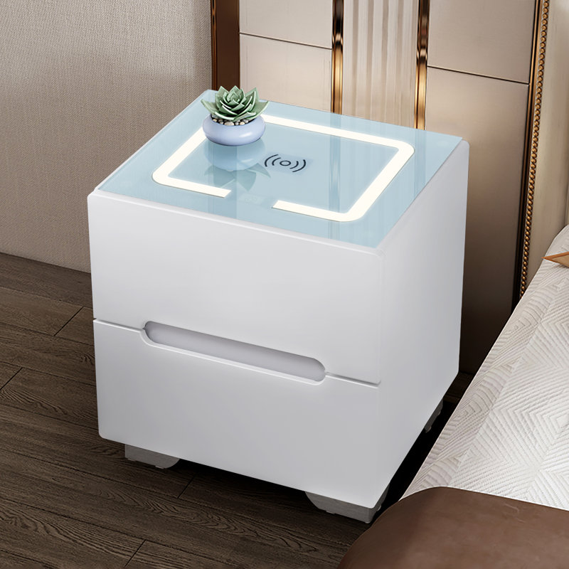 Uguna 50cm W Manufactured Wood Bedside Table, White, Light Blue