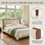 Lit plateforme capitonné de style moderne du milieu du siècle, avec garniture en bois et pieds dorés, taille double, lin beige-129868384-135115442