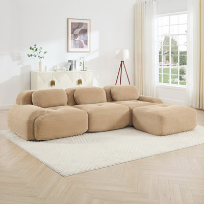 3 sièges en forme de L chameau avec tissu en velours côtelé, éponge haute résilience 32d, conception réglable à plusieurs angles, sans assemblage, repose-pieds ergonomique incurvé pour la chambre à coucher, plaisir d'assemblage