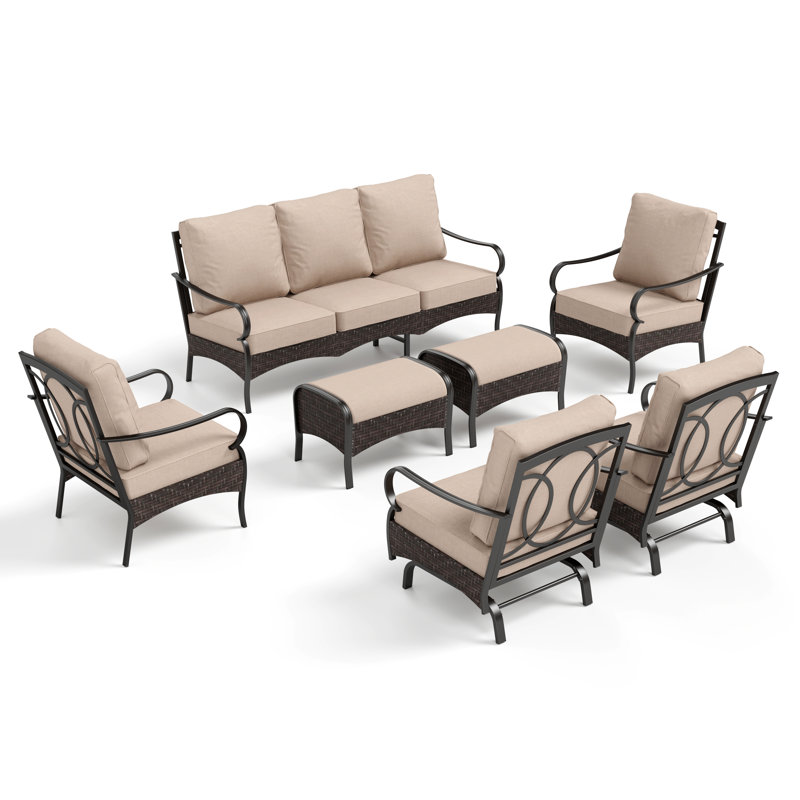 Salem 7-Person Rocking Powder Coated Steel Outdoor Seating Group with Cushions, No