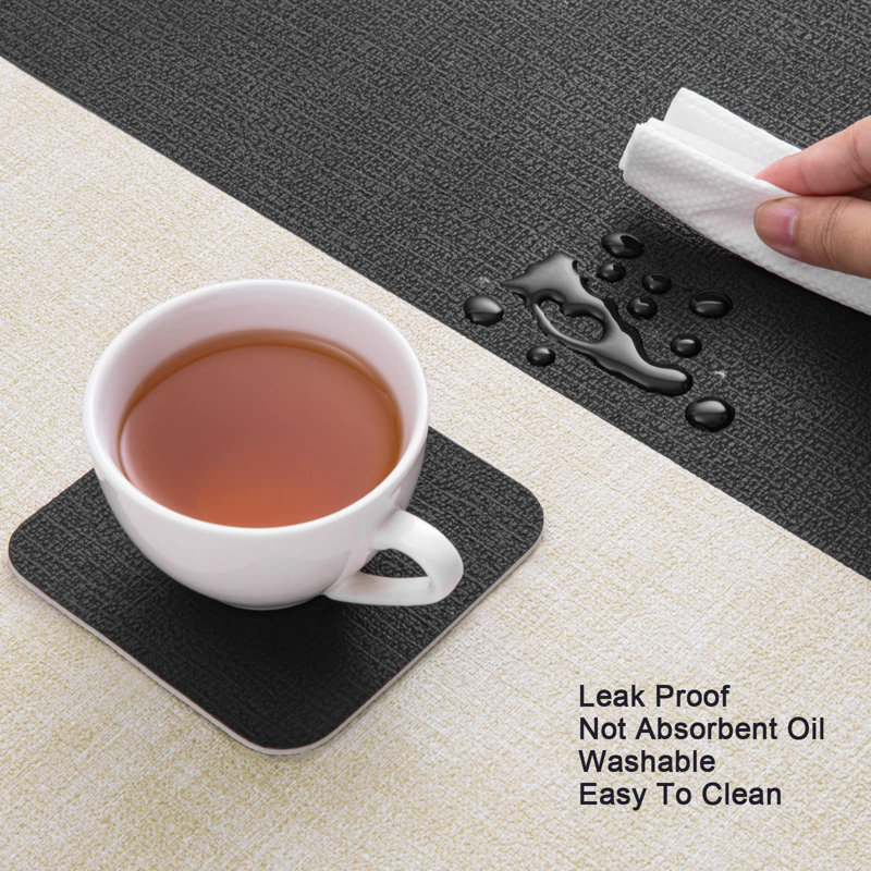 Faux Leather Placemat, Black Linen