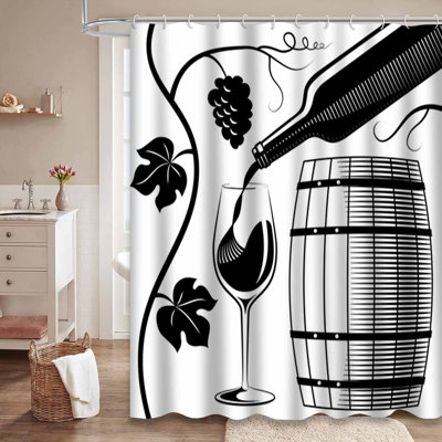 Rideau de douche noir avec 12 crochets