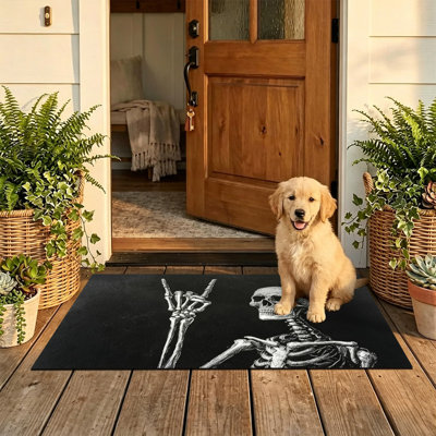  Tapis d'entrée antidérapant pour l'extérieur, 24 po x 36 po, croquis de panneau de pierre squelette