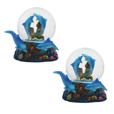 "2-PC Set" ICE ARMOR 3.5"H Dolphin Glitter Snow Globe Statue Sculpture Ornament Decoration Home/Room Decor and Unique Gift Ideas for Housewarming, Holidays and Birthdays Great Collectible Addition