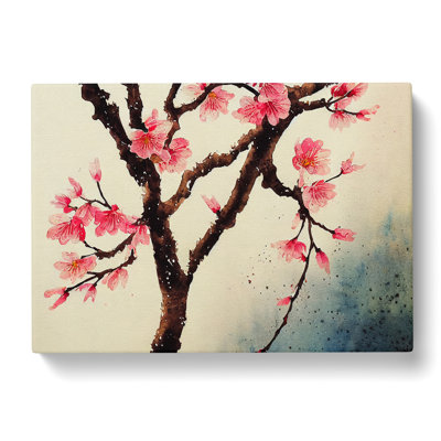 Cherry Blossom Watercolour Flowers - Wrapped Canvas