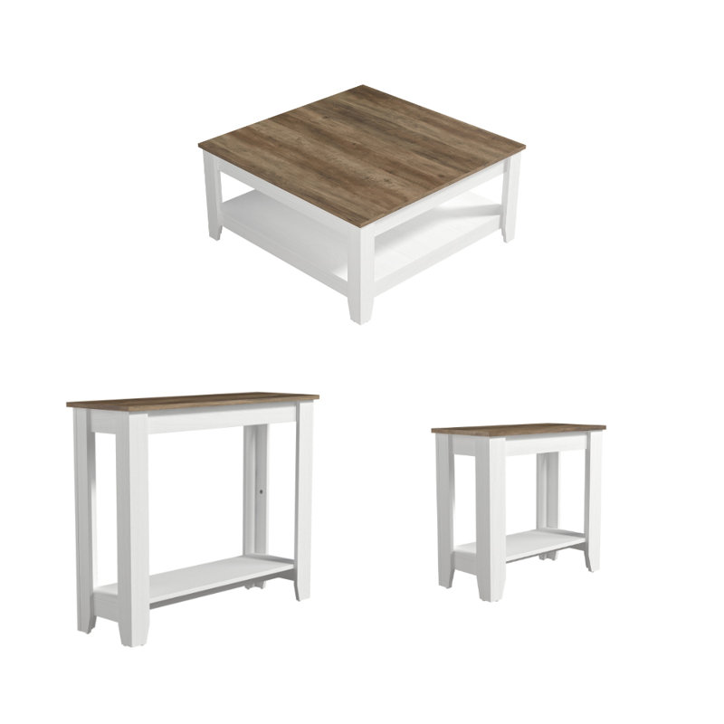Weddel Basilico Transitional Coordinated 3 Piece Living Room Table Set, Travertine, Travertine