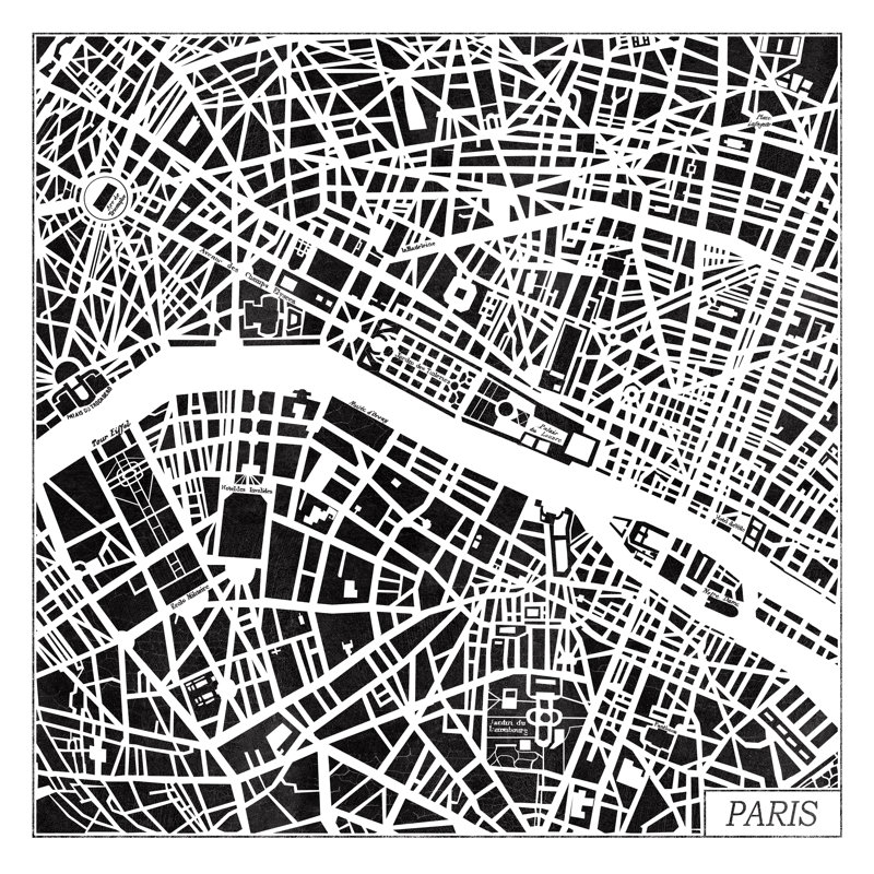 Paris Map Black by Laura Marshall - Wrapped Canvas Print, 30cm H x 30cm W