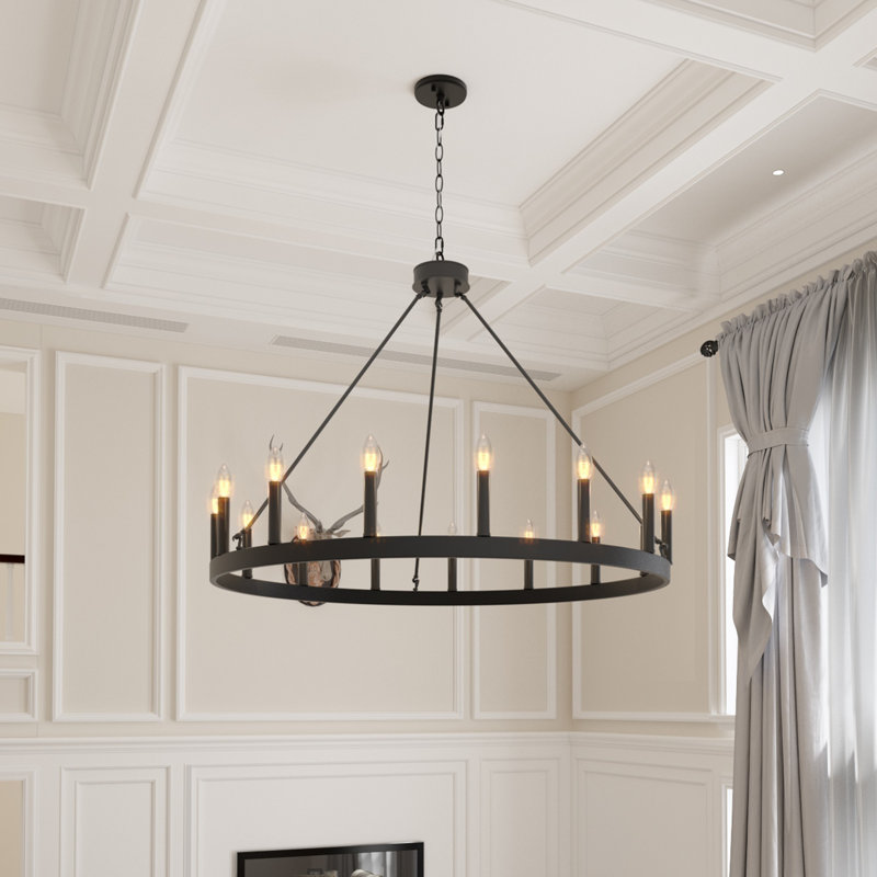 Beck 15-Light Wagon Wheel Chandelier, Aged Zinc