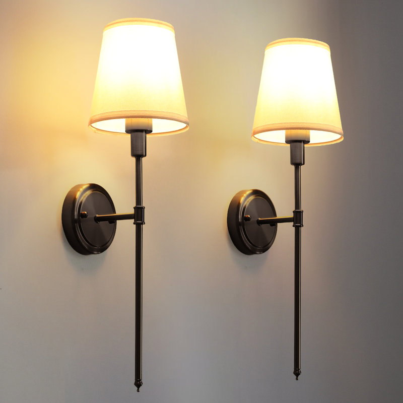 Michaes 1-Light Wall Sconce with White Fabric Shade, Black