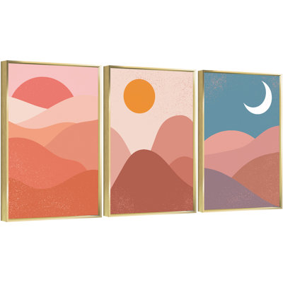 «Boho Style Aluminium», ensemble de 3 reproductions d'art encadrées sur toile
