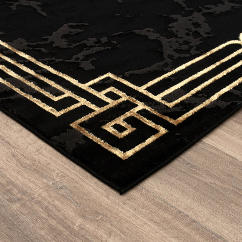 Monaco Series Abrstract Black/Gray/Ivory/Beige Area Rug, Rectangle 5'3" x 7'3"