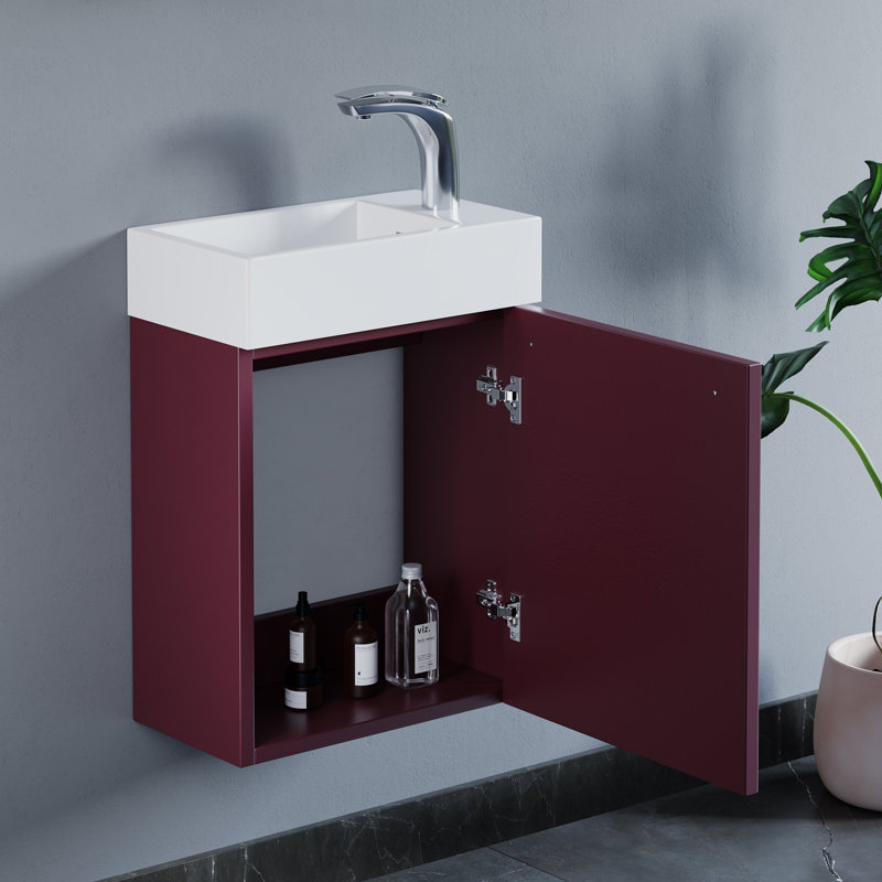 Ensemble de meuble-lavabo mural simple 18 po Mulberry, Rouge vin